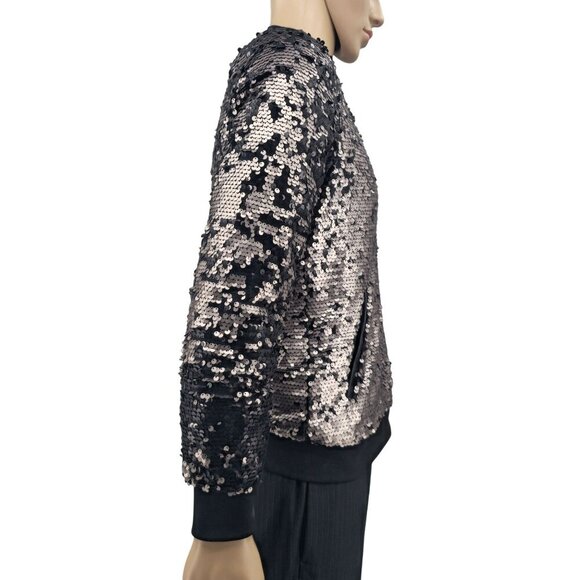 Guess Womens Sequin Bomber Jacket Black & Rose Gold Size Small - Picture 3 of 10